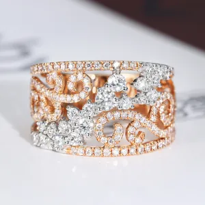 1.1CTW Diamond Lace Filigree Hollow Caved Wide Band