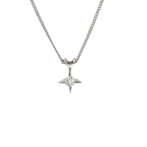 14k White Gold .70ct F VS2 Vintage Old  Micro Cut North Star Solitaire Pendant