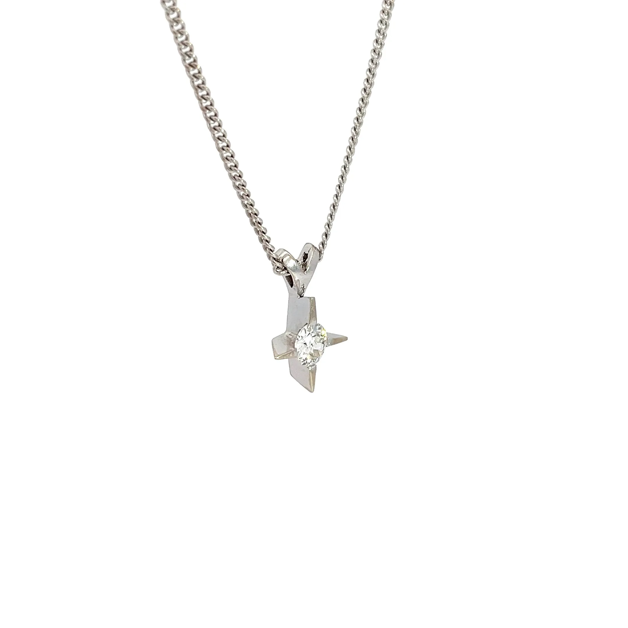 14k White Gold .70ct F VS2 Vintage Old  Micro Cut North Star Solitaire Pendant