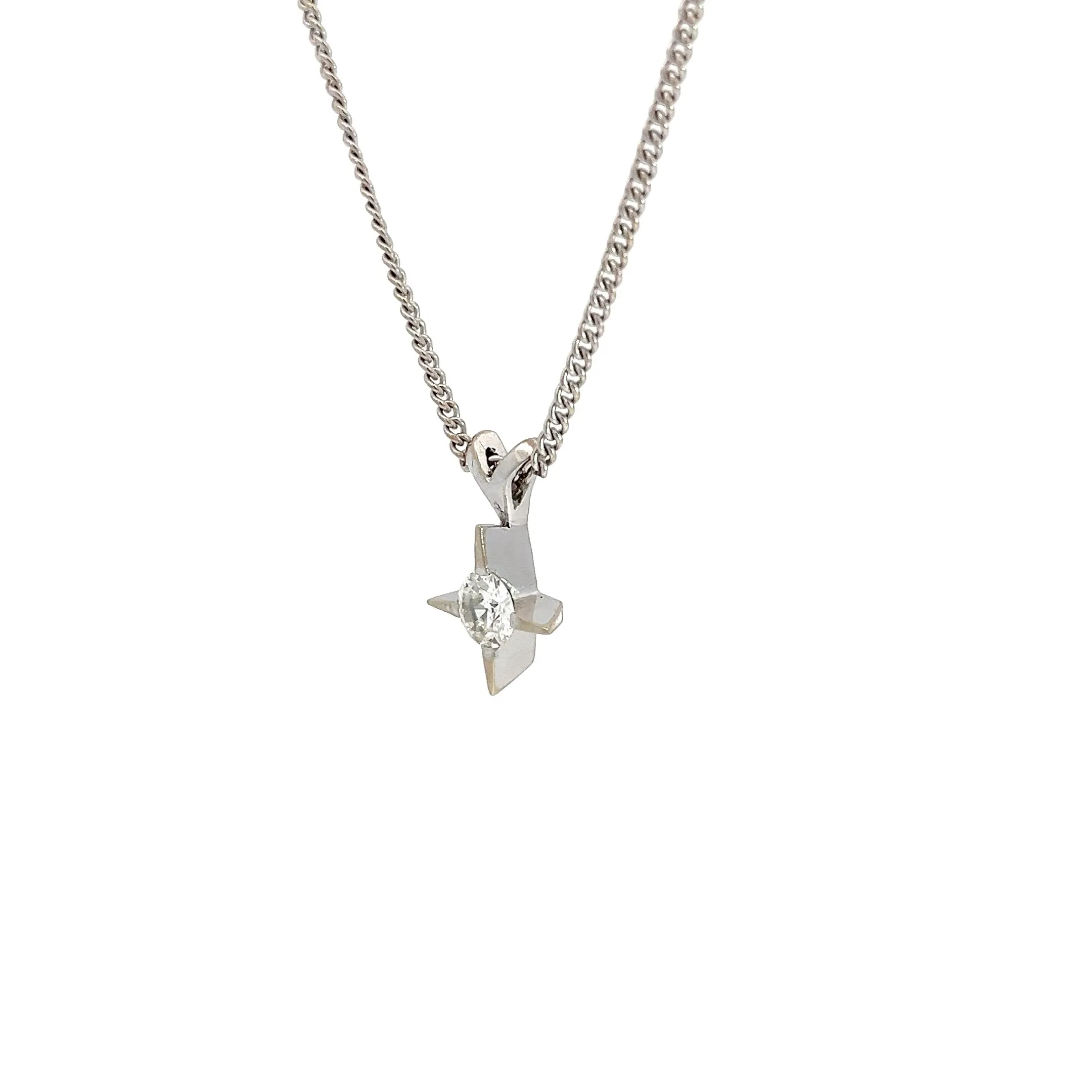 14k White Gold .70ct F VS2 Vintage Old  Micro Cut North Star Solitaire Pendant