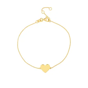14K Yellow Gold Engravable Simple Heart Bracelet