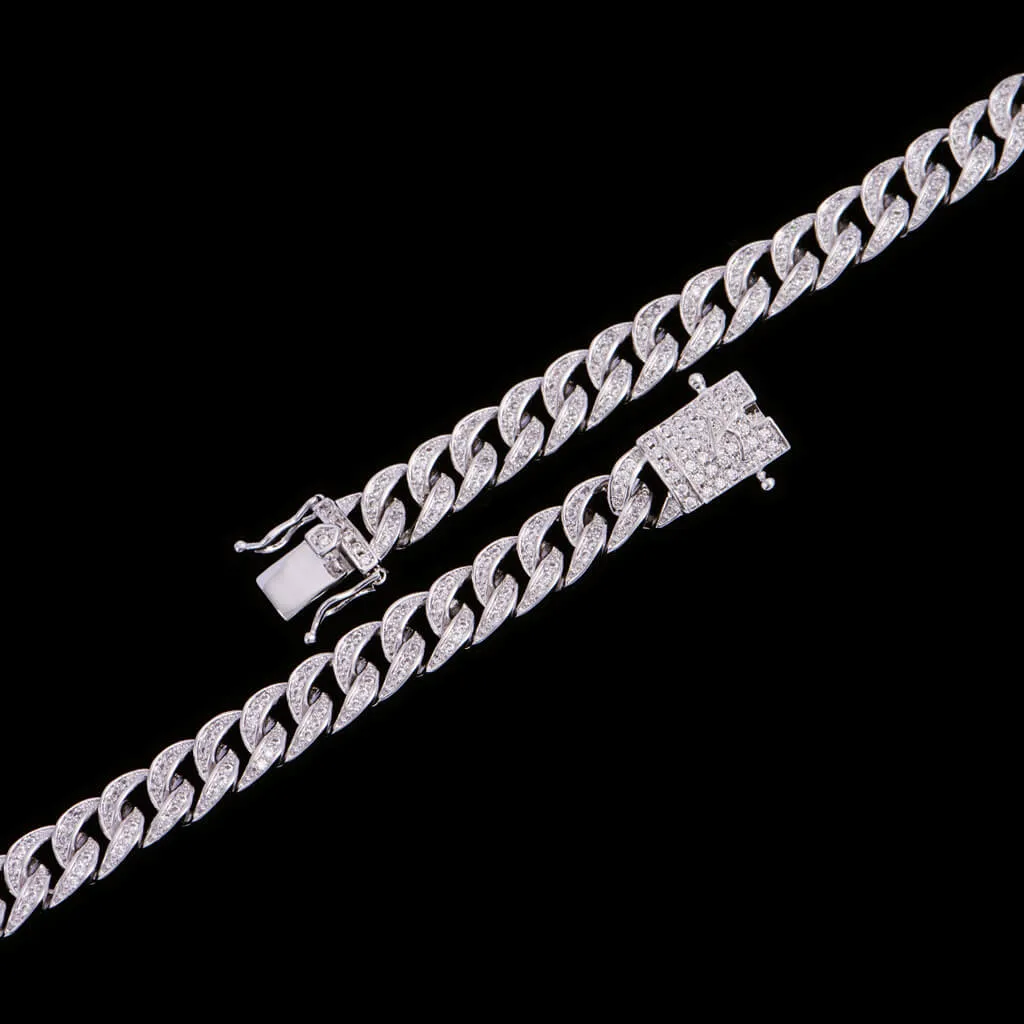 16" White Gold Iced Cuban Chain - 8mm