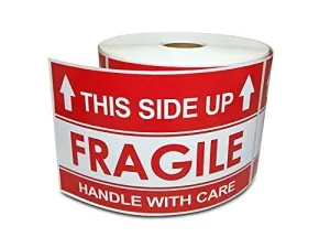 3" X 5" This Side Up Arrow - Handle with Care, Warning Shipping Labels (1 Roll, 500 Stickers/Roll)