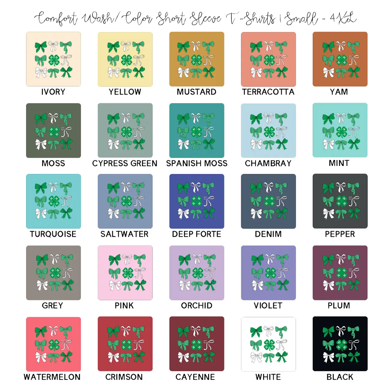 4-H Bow Clover ComfortWash/ComfortColor T-Shirt (S-4XL) - Multiple Colors!