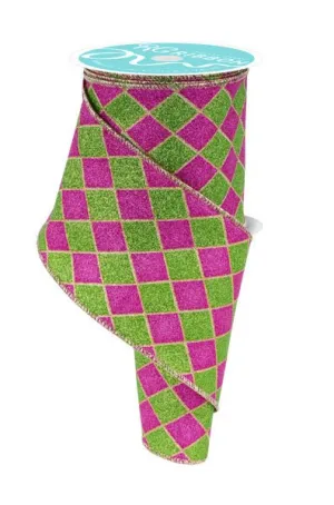 4" Glitter Harlequin: Green, Hot Pink, Gold (10 Yards) RGF1622HE