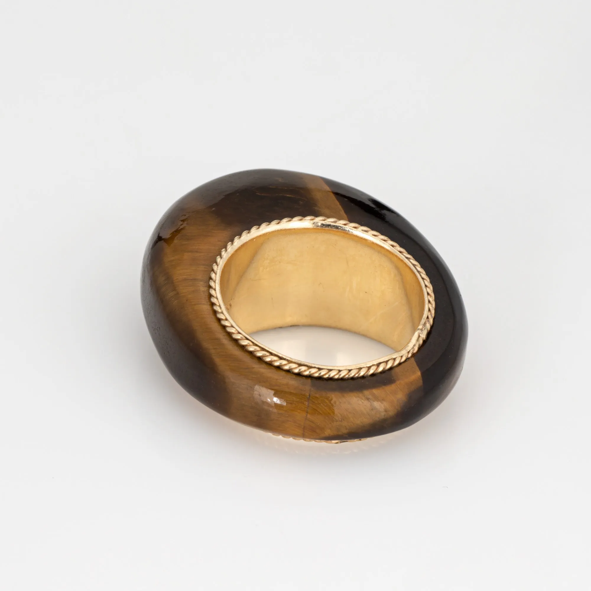 70s Vintage Tigers Eye Dome Ring 14k Yellow Gold Sz 5 Estate Fine Jewelry