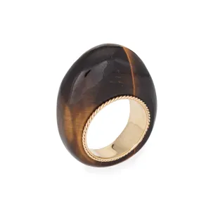 70s Vintage Tigers Eye Dome Ring 14k Yellow Gold Sz 5 Estate Fine Jewelry