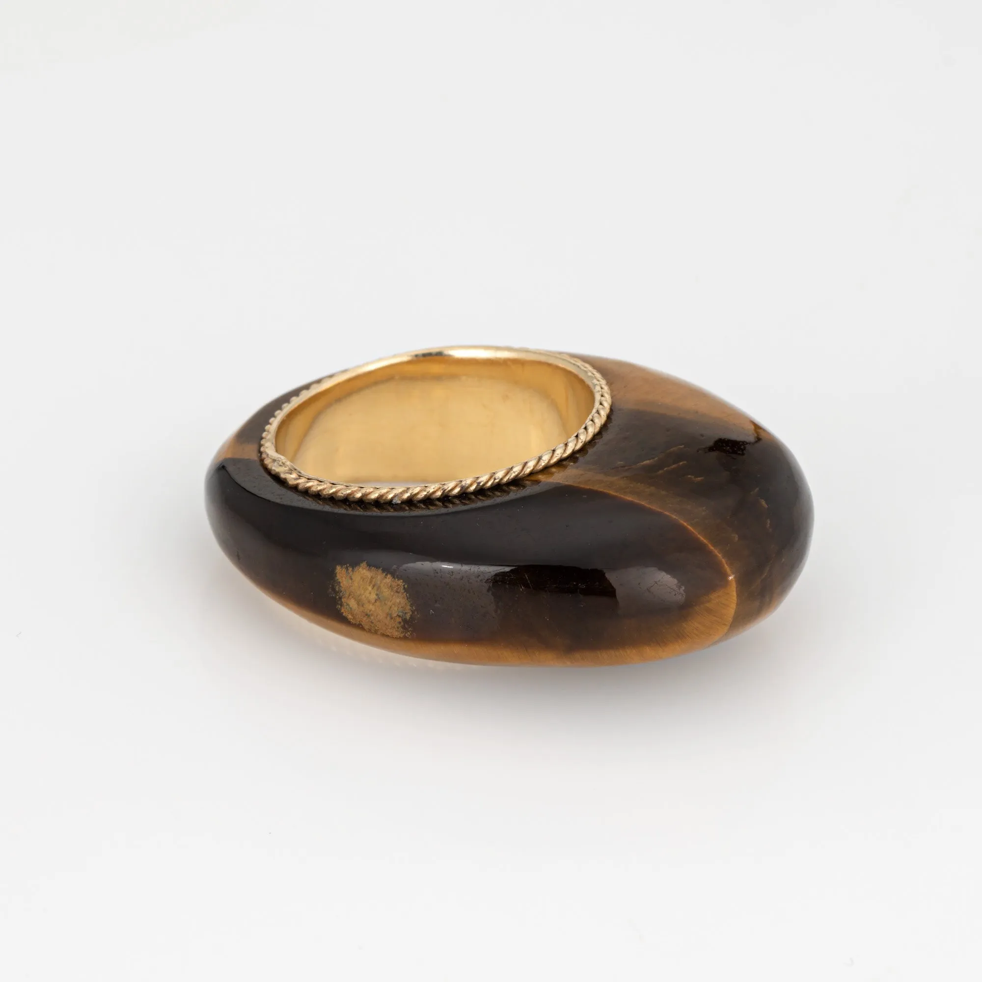70s Vintage Tigers Eye Dome Ring 14k Yellow Gold Sz 5 Estate Fine Jewelry