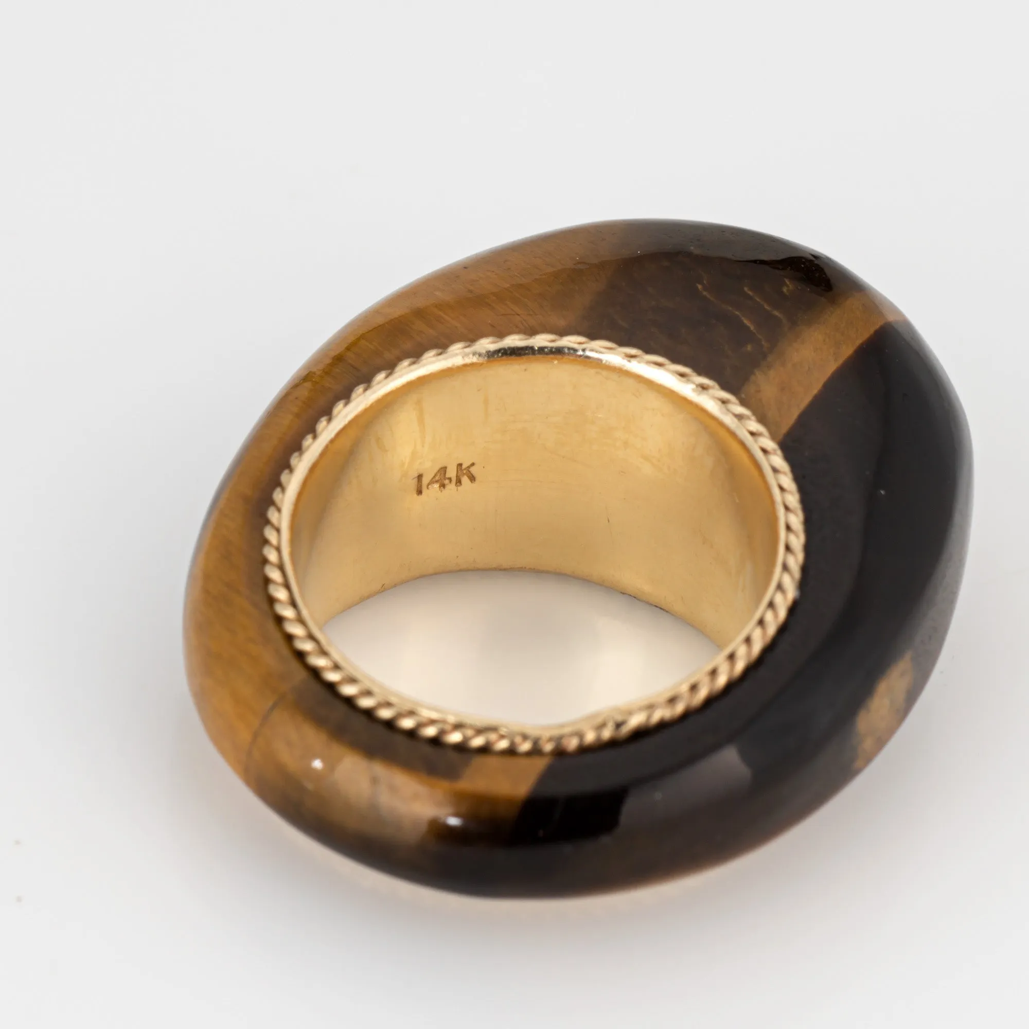 70s Vintage Tigers Eye Dome Ring 14k Yellow Gold Sz 5 Estate Fine Jewelry