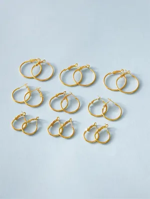 9pairs Simple Hoop Earrings  - FD ⚡
