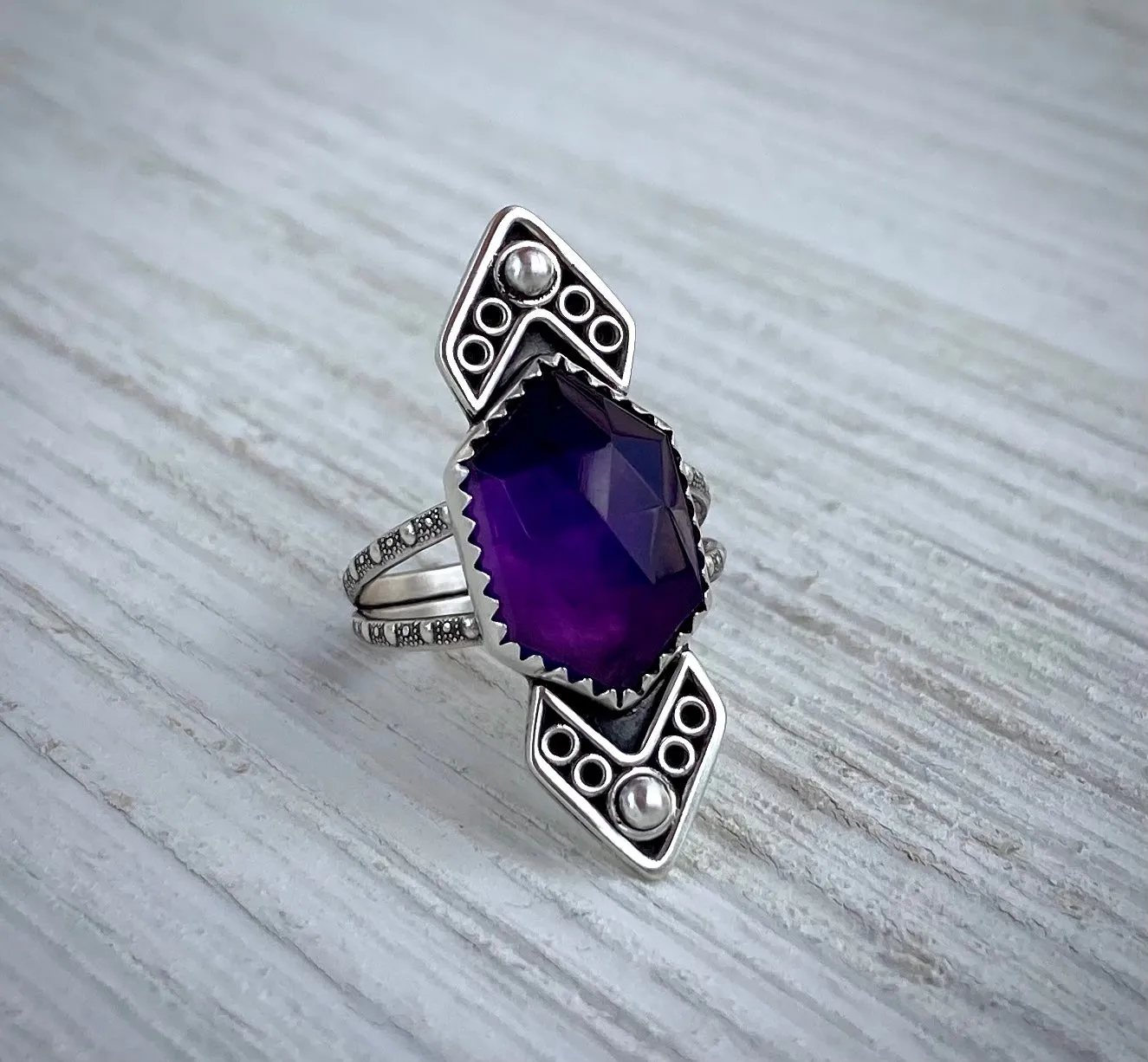 Amethyst Chevron Ring