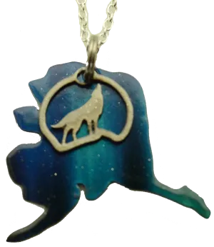 Aurora Alaska with Wolf Necklace, Item# 4363X