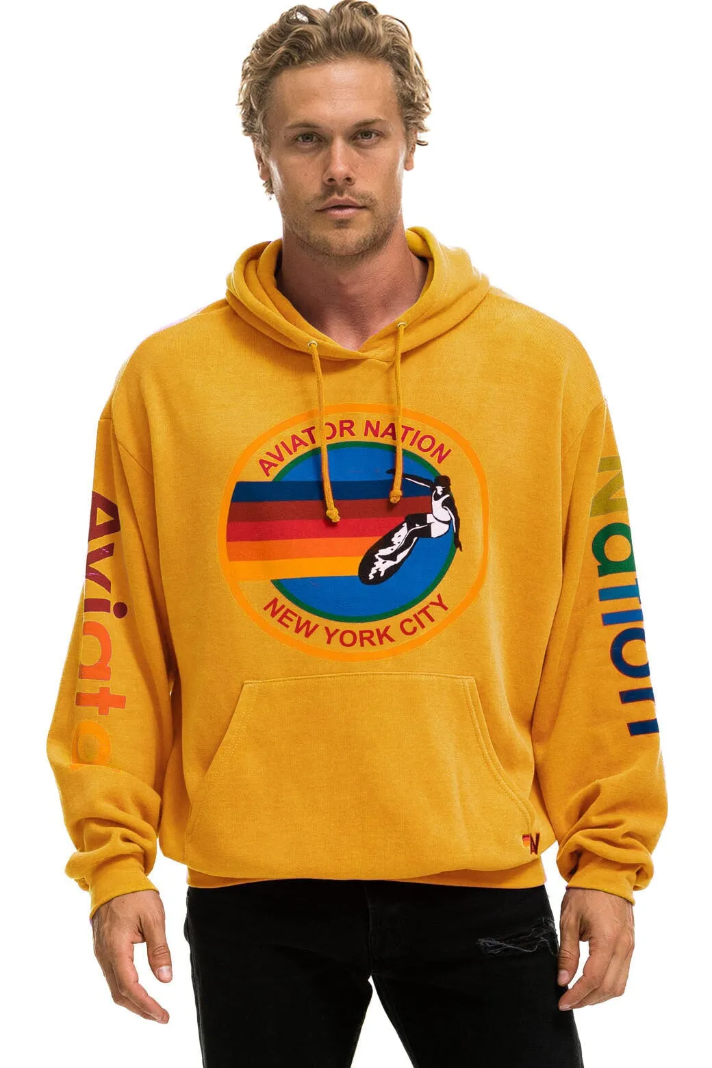AVIATOR NATION NEW YORK CITY RELAXED PULLOVER HOODIE - GOLD