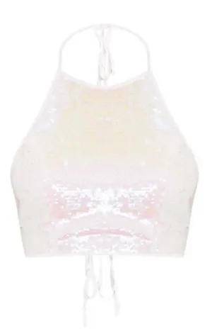 Baby Be Mine Halter Neck Backless Sequin Crop Top