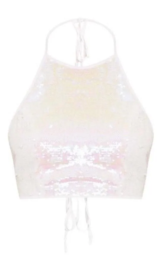 Baby Be Mine Halter Neck Backless Sequin Crop Top