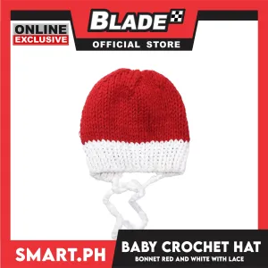 Baby Crochet Bonnet Hat with Lace (Red/White)