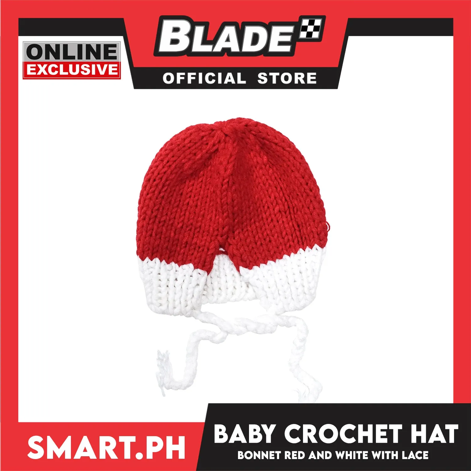 Baby Crochet Bonnet Hat with Lace (Red/White)