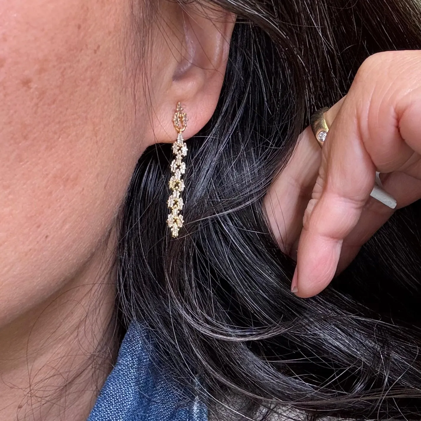 Baguette Diamond Link Art Deco Earrings In 14K