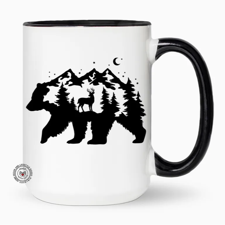 Bear Deer Wilderness Mug | 15Oz Black