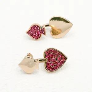 Betsey Johnson Eye-catching Colorful Hot Pink Gemstones Gold-toned heart Earrings