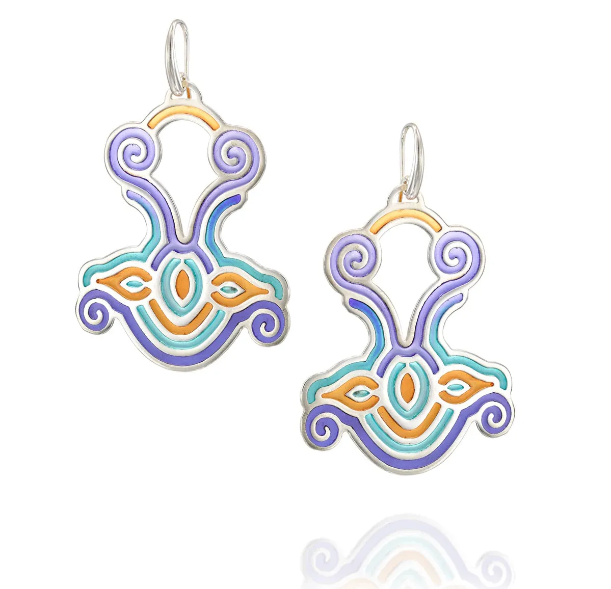 Big colorful dangle silver sterling sea earrings