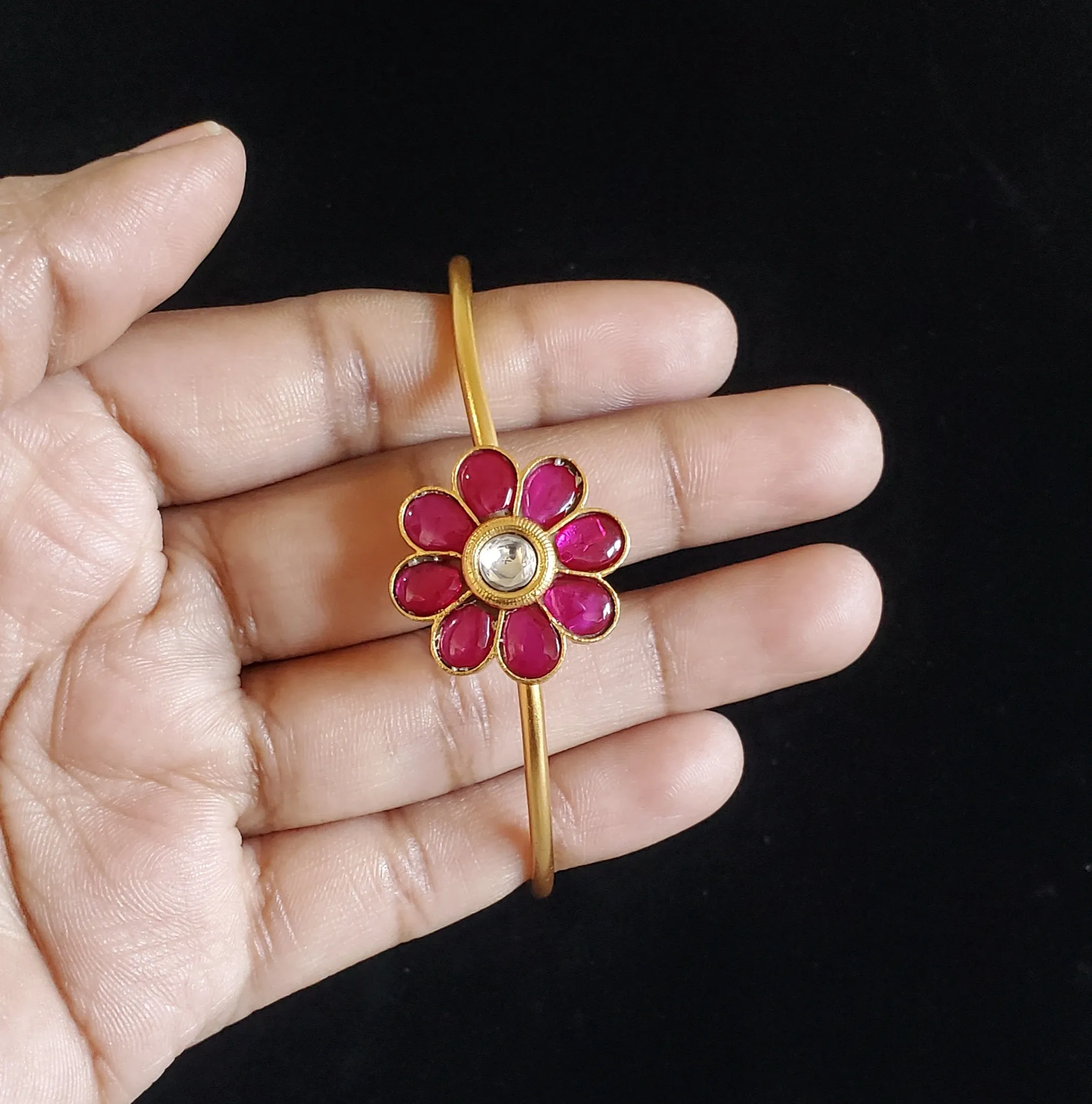 Bindu P Jadau Kundan Simple Kada Ruby