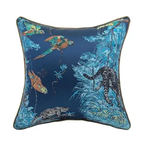 Birds and Wilderness Blue Jacquard Pillow Cover