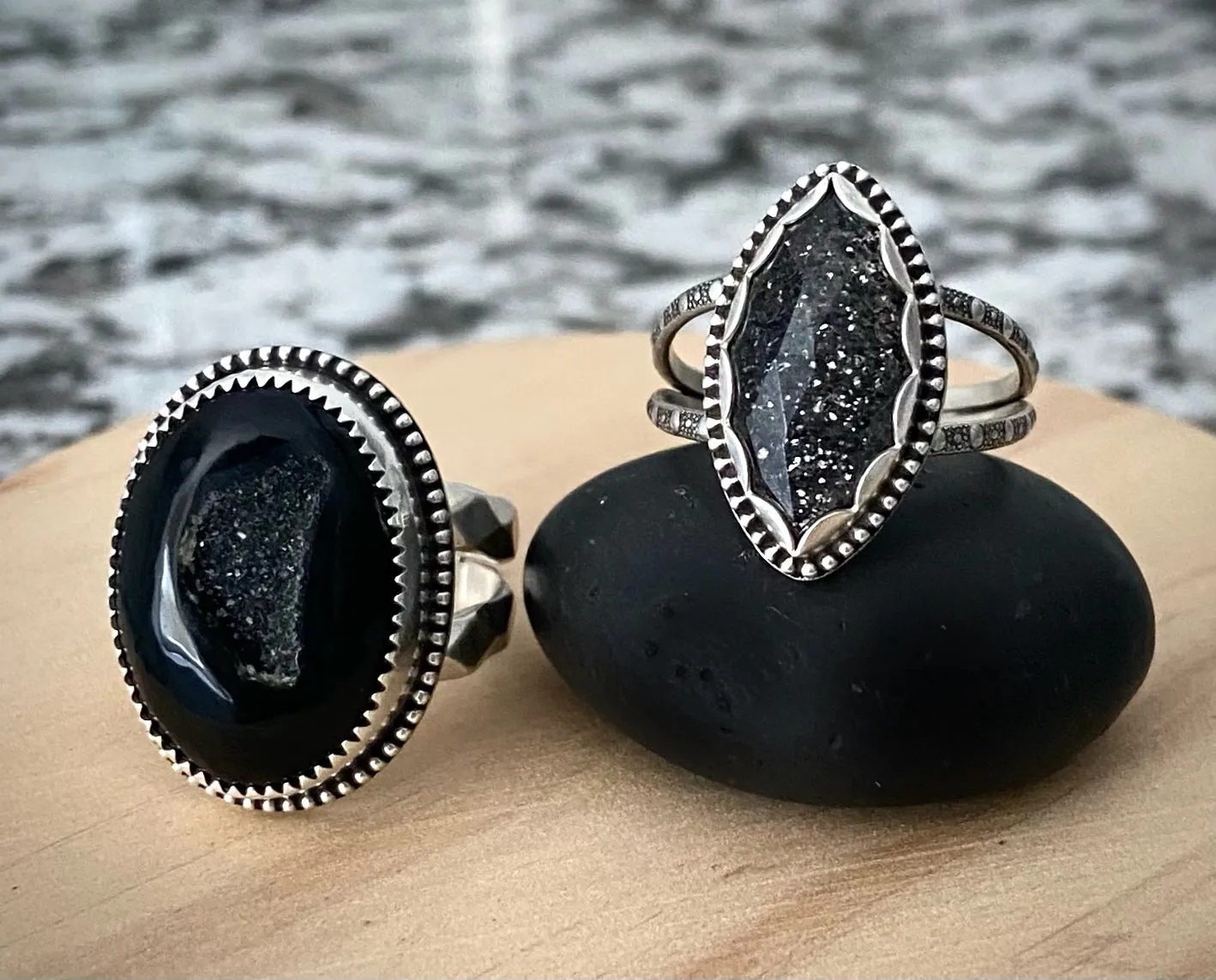 Black Druzy Ring