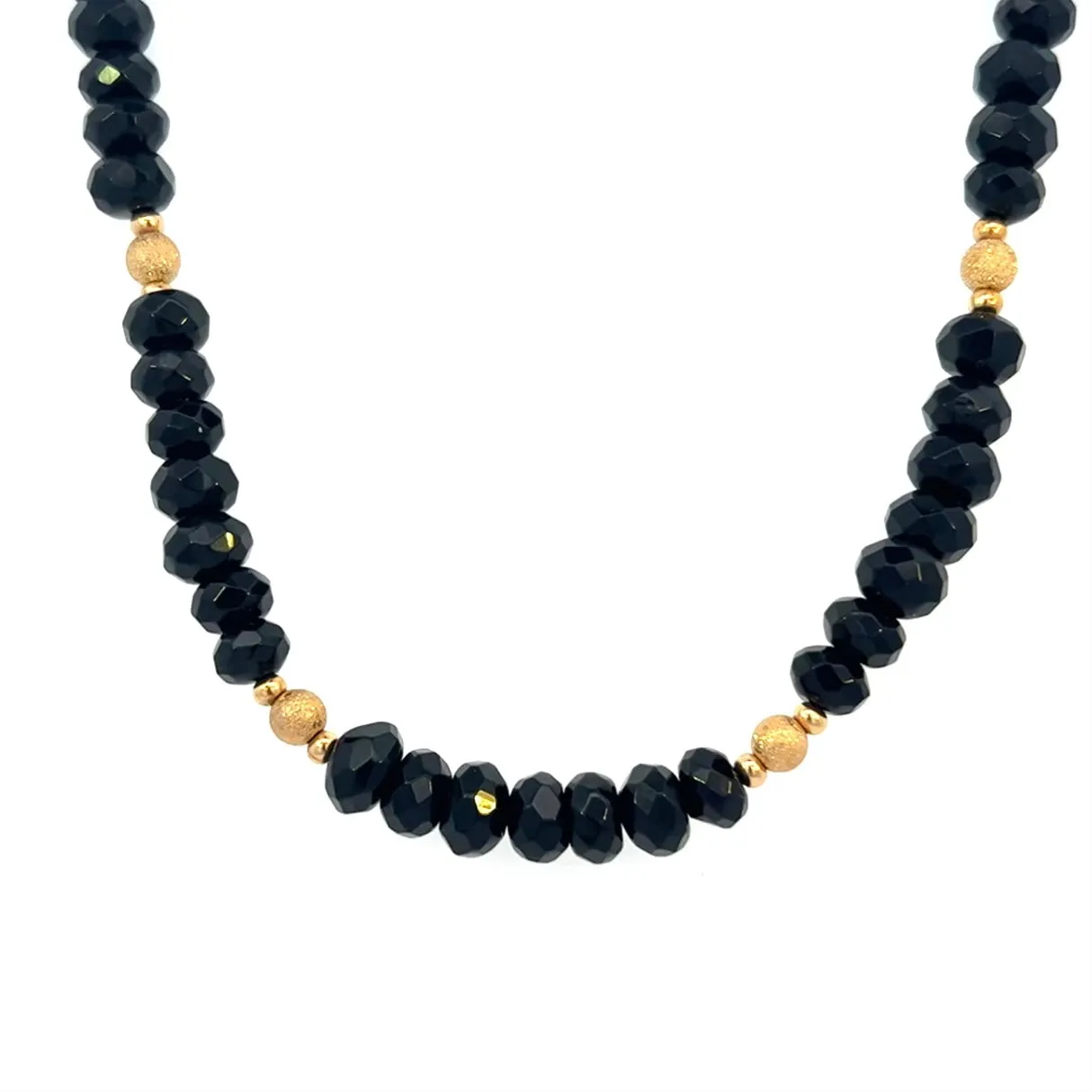 Black Gemstone Necklace and Bracelet Set 14k GF Adjustable Gold