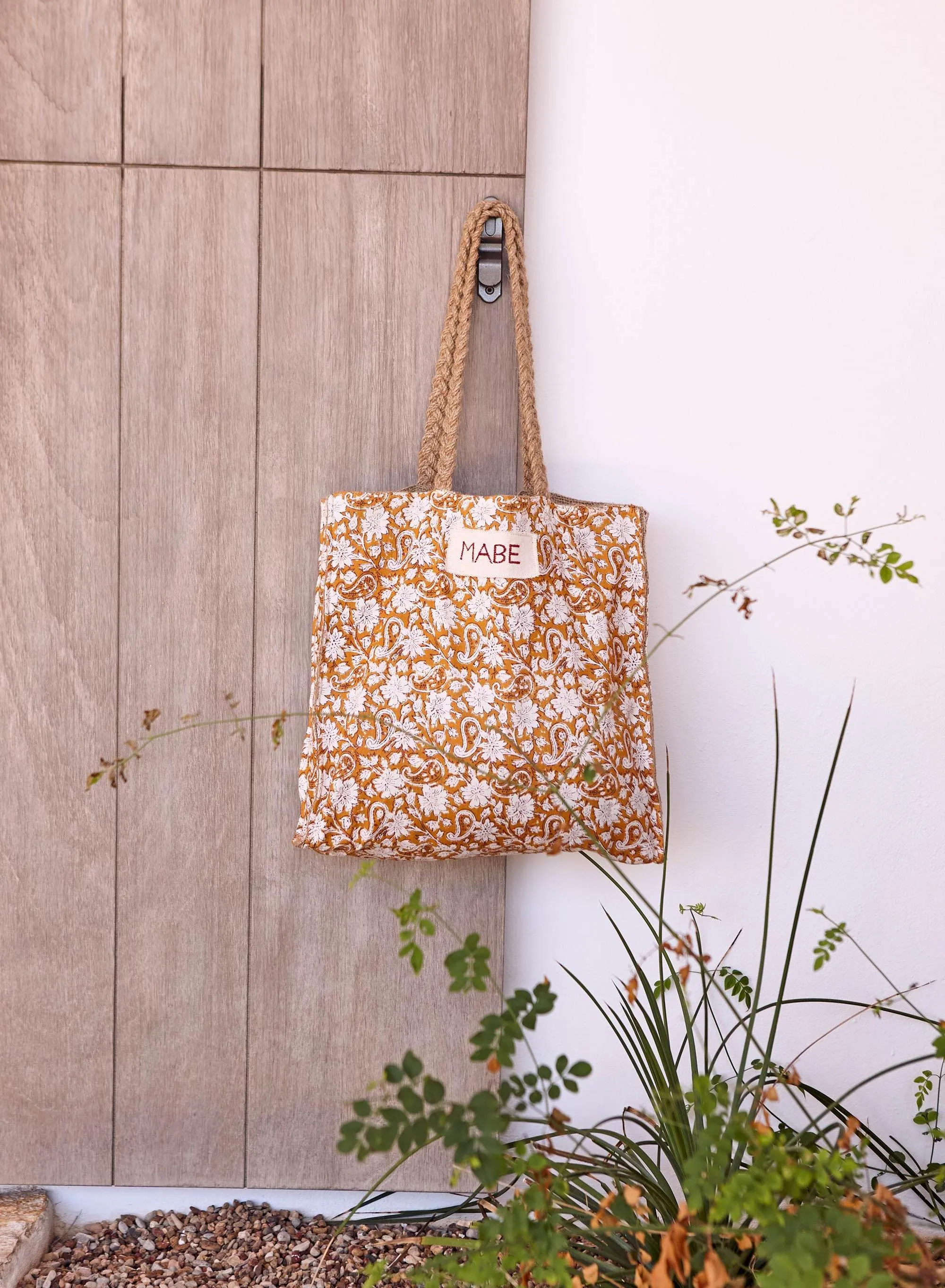Blockprint & Jute Tote