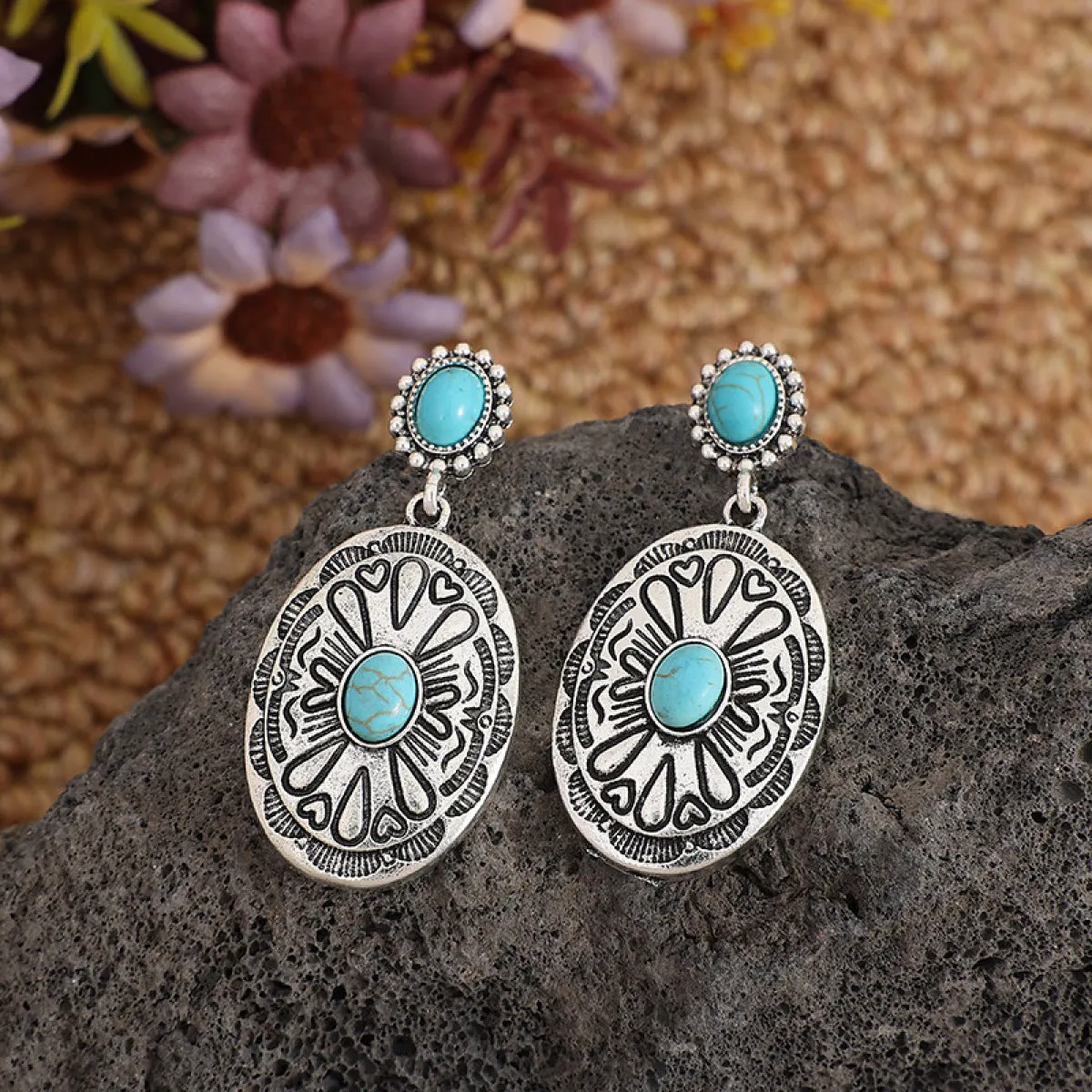 Bohemian Oval Turquoise Dangle Earrings