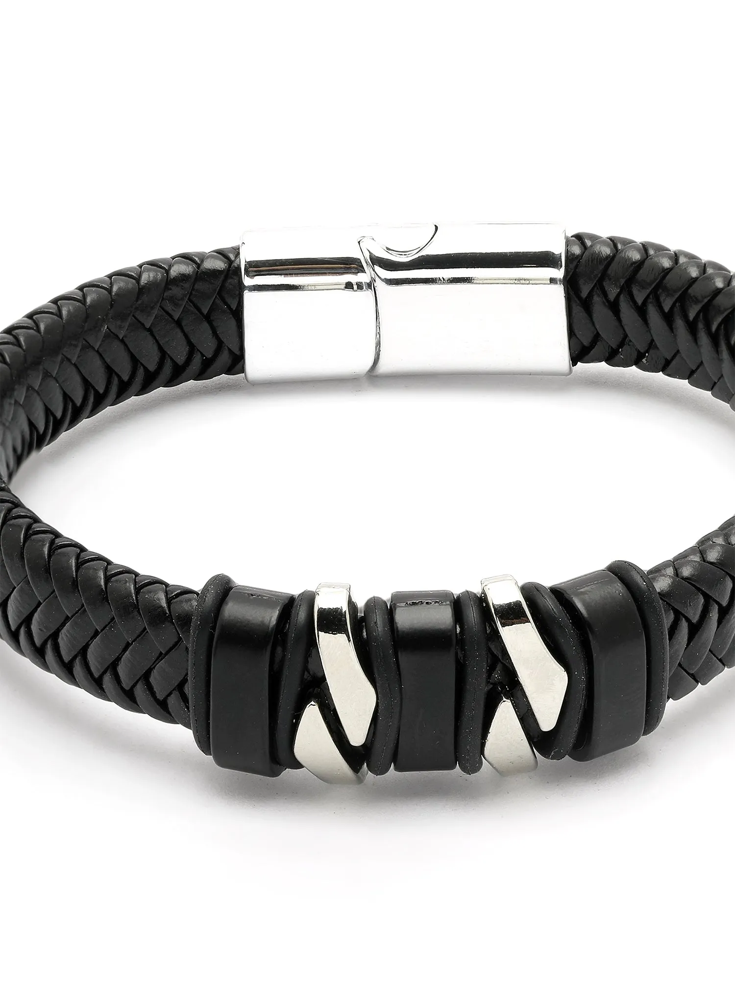 Bohey by KARATCART Black and Silver Link Bracelet for Men