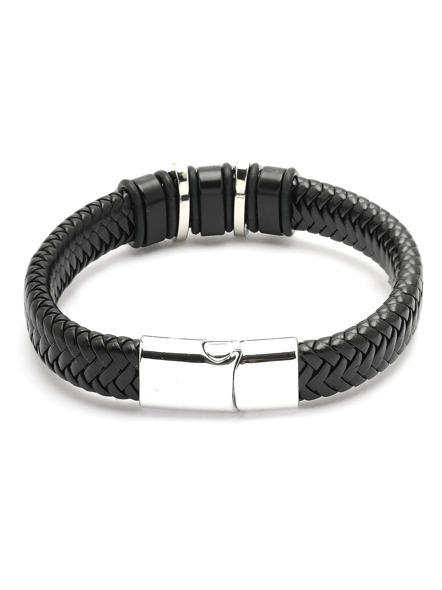 Bohey by KARATCART Black and Silver Link Bracelet for Men