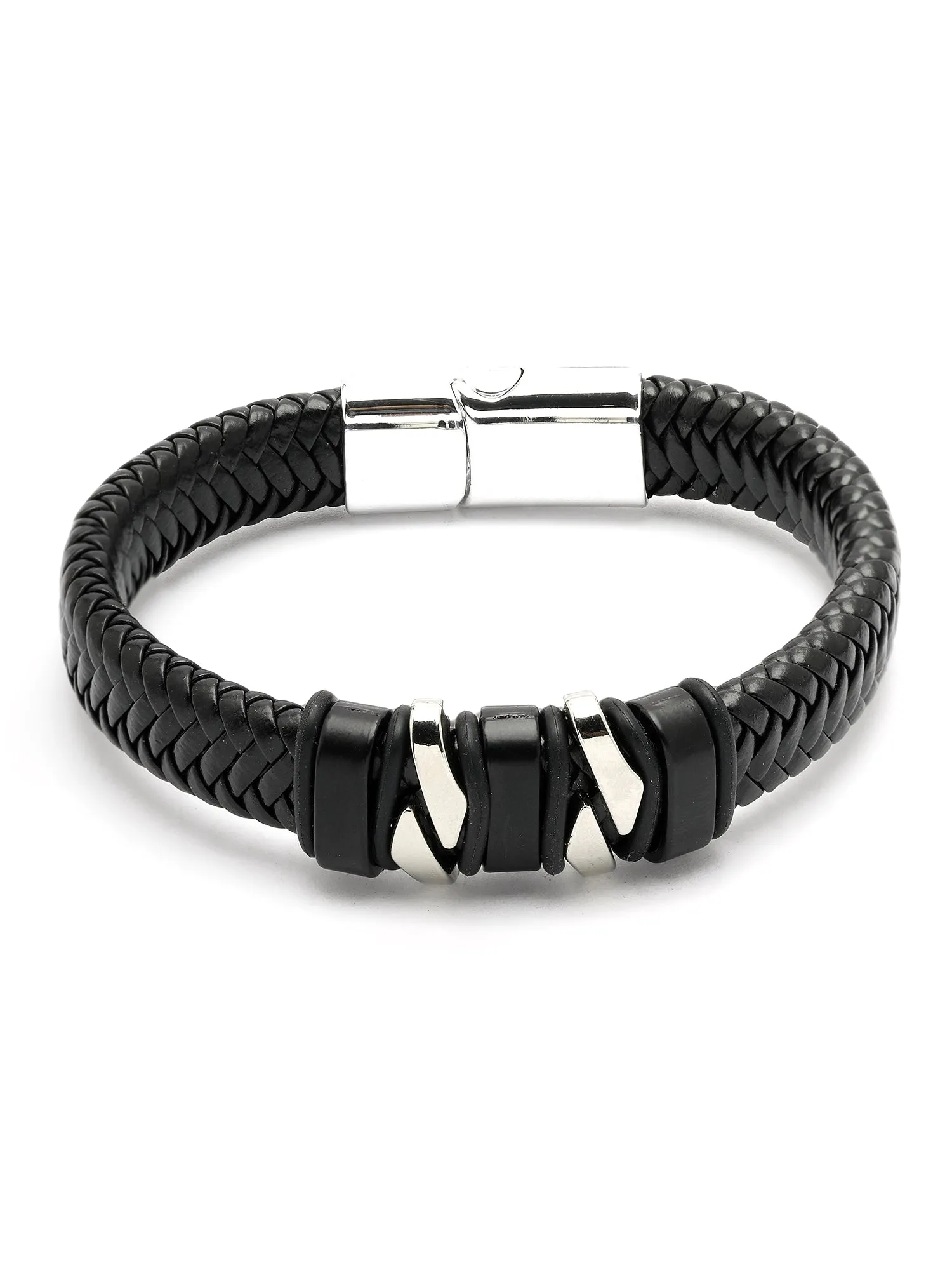 Bohey by KARATCART Black and Silver Link Bracelet for Men