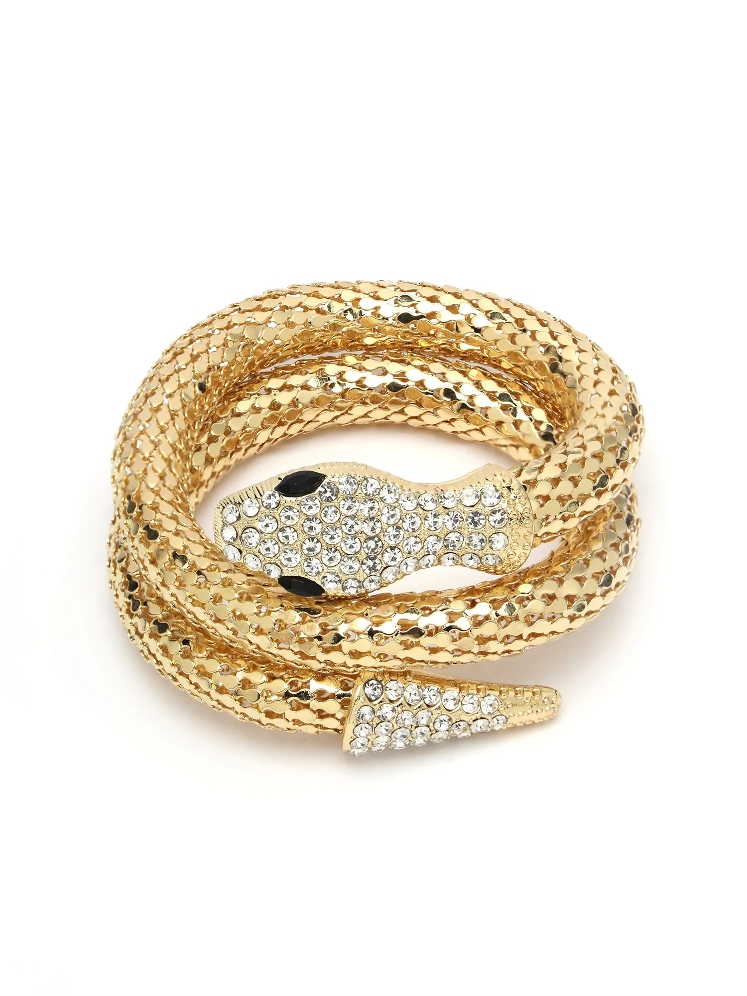 Bohey by KARATCART Gold Plated Cubic Zirconia Studded Snake Chain Bracelet for Women