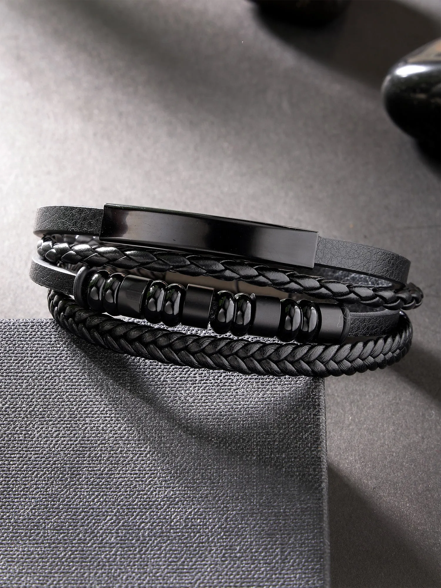 Bohey by KARATCART Men Leather Multistrand Wraparound Bracelet