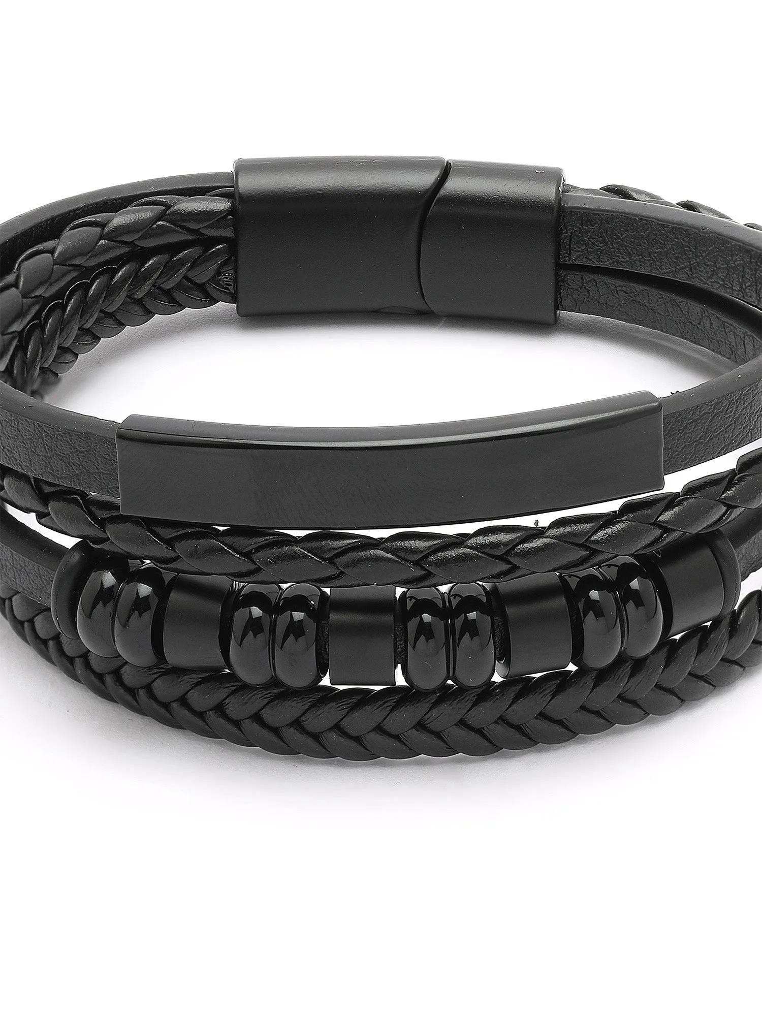 Bohey by KARATCART Men Leather Multistrand Wraparound Bracelet