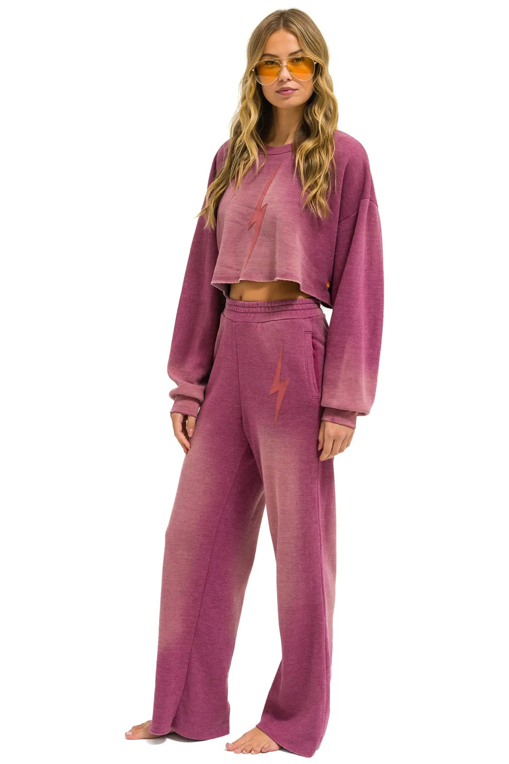 BOLT STITCH CROPPED CREW SWEATSHIRT RELAXED - FADED BERRY