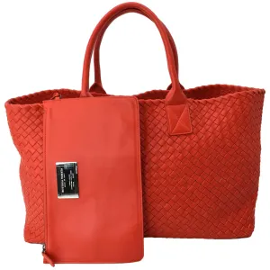 BOTTEGA VENETA Medium Cabat Intreccio Leather Tote Bag Red