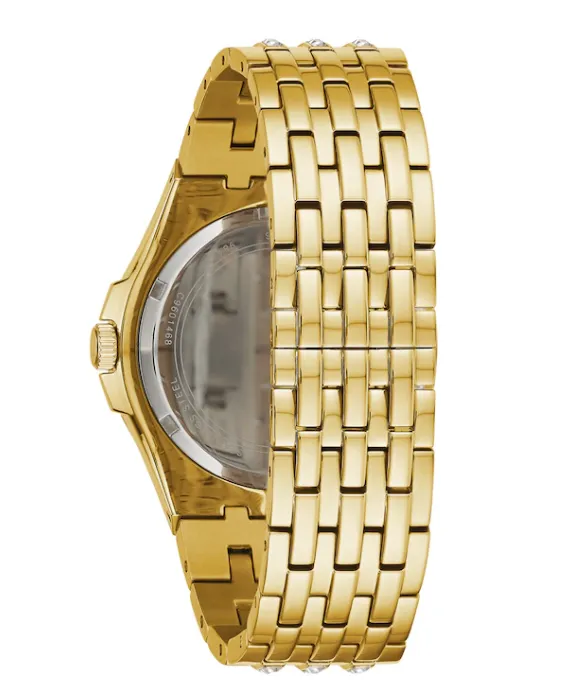 Bulova Baguette Crystal Accent Gold Tone IP with Silver Tone Dial-98A239