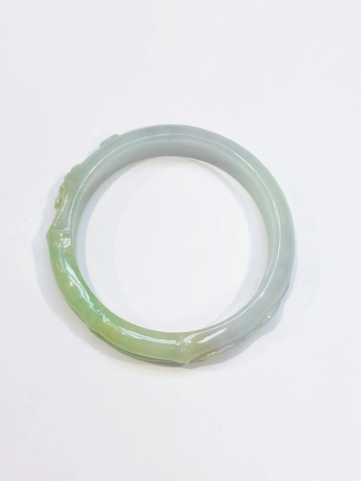 Burmese Tri Color Jadeite Carved Bamboo Comfort Fit Bangle