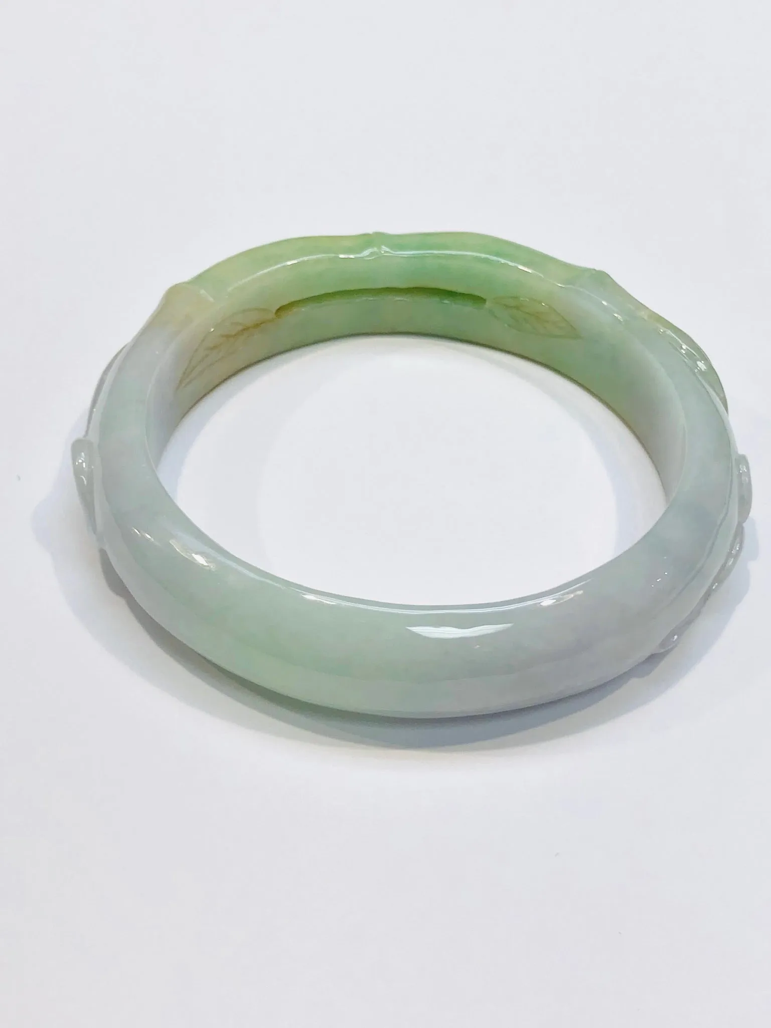 Burmese Tri Color Jadeite Carved Bamboo Comfort Fit Bangle