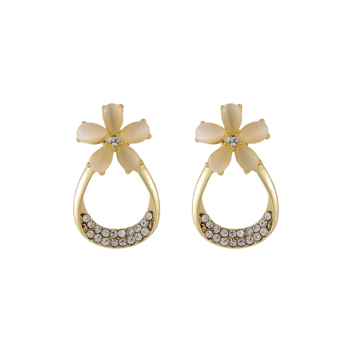 Cats Eye & Cubic Zirconia 18K Gold-Plated Flower Stud Earrings
