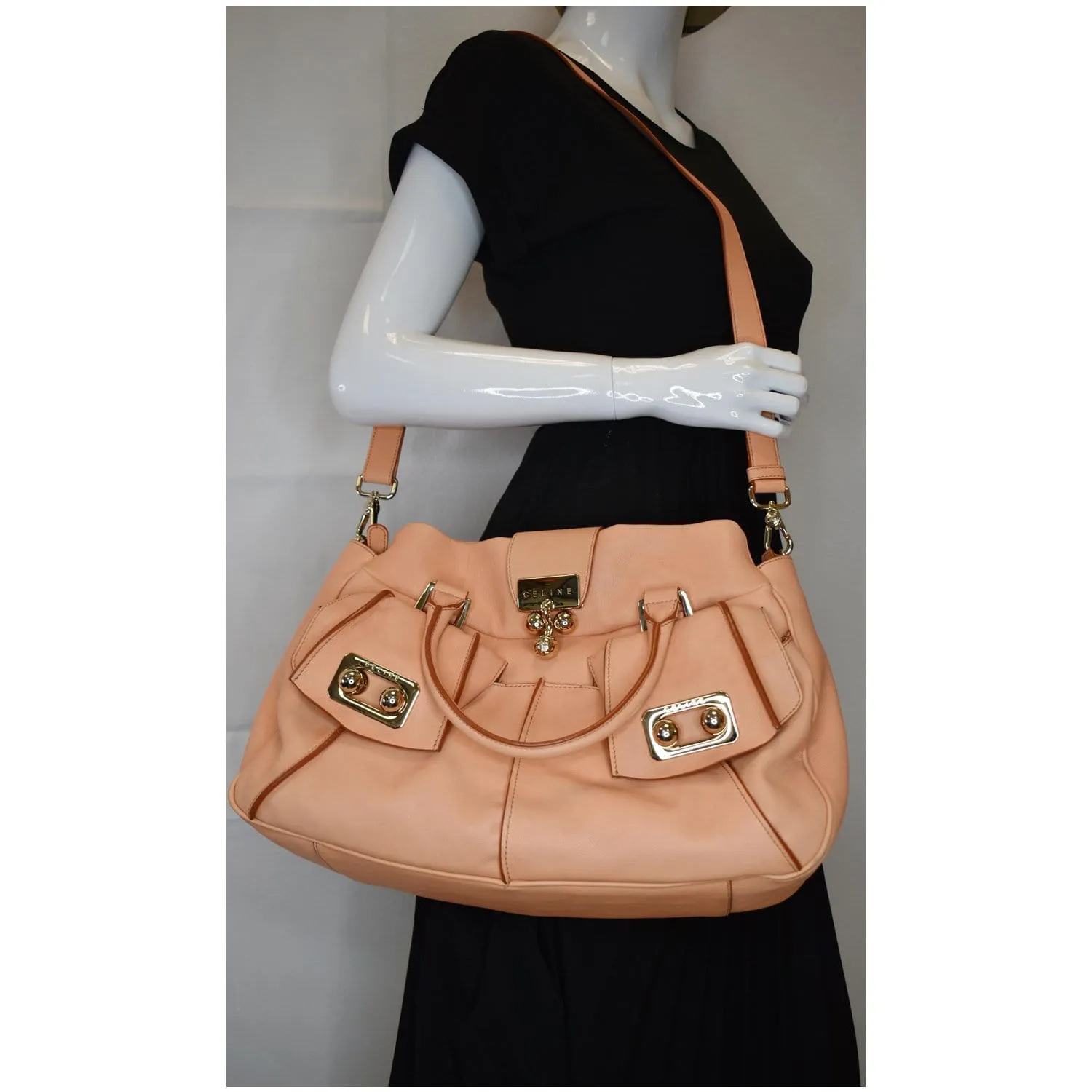 CELINE Blossom Leather Top Handle Tote Bag Peach - Final Sale