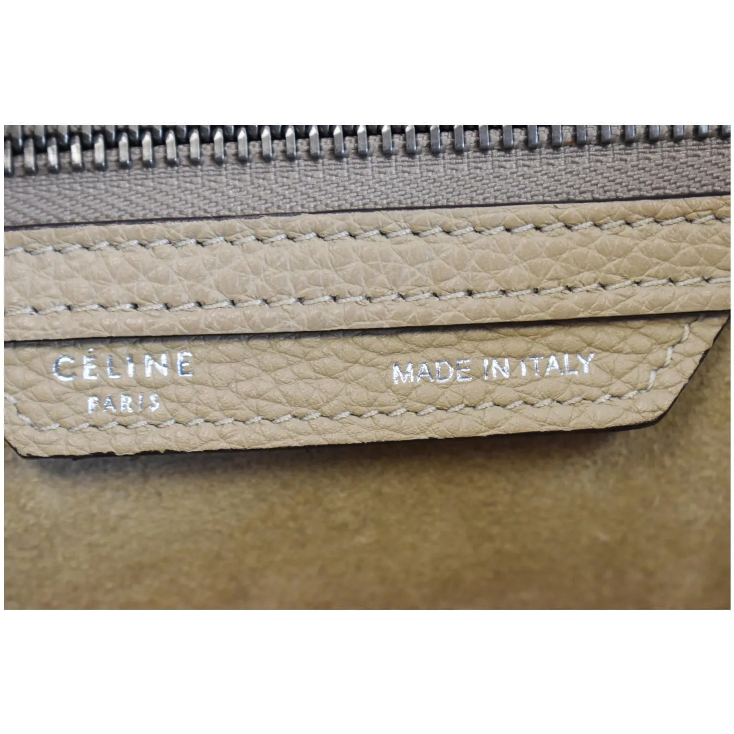 CELINE Drummed Calfskin Leather Mini Luggage Tote Bag Dune