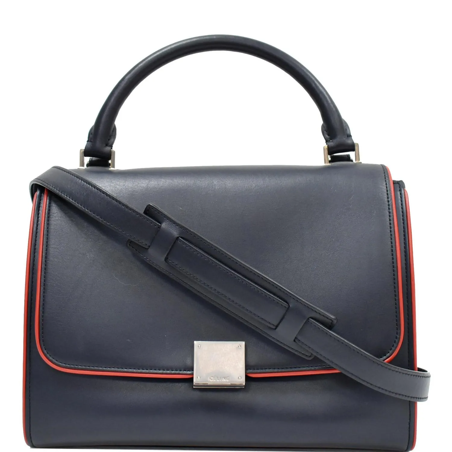 CELINE Trapeze Small 2way Leather Tote Shoulder Bag Blue