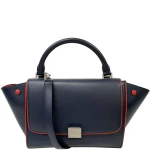 CELINE Trapeze Small 2way Leather Tote Shoulder Bag Blue