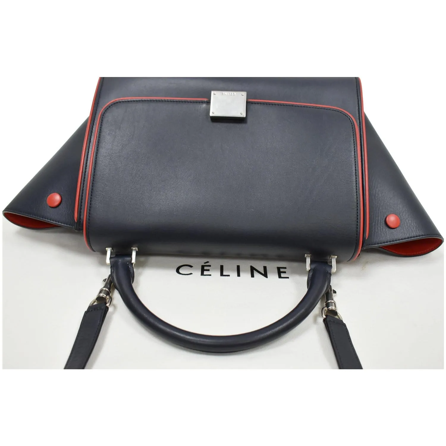 CELINE Trapeze Small 2way Leather Tote Shoulder Bag Blue