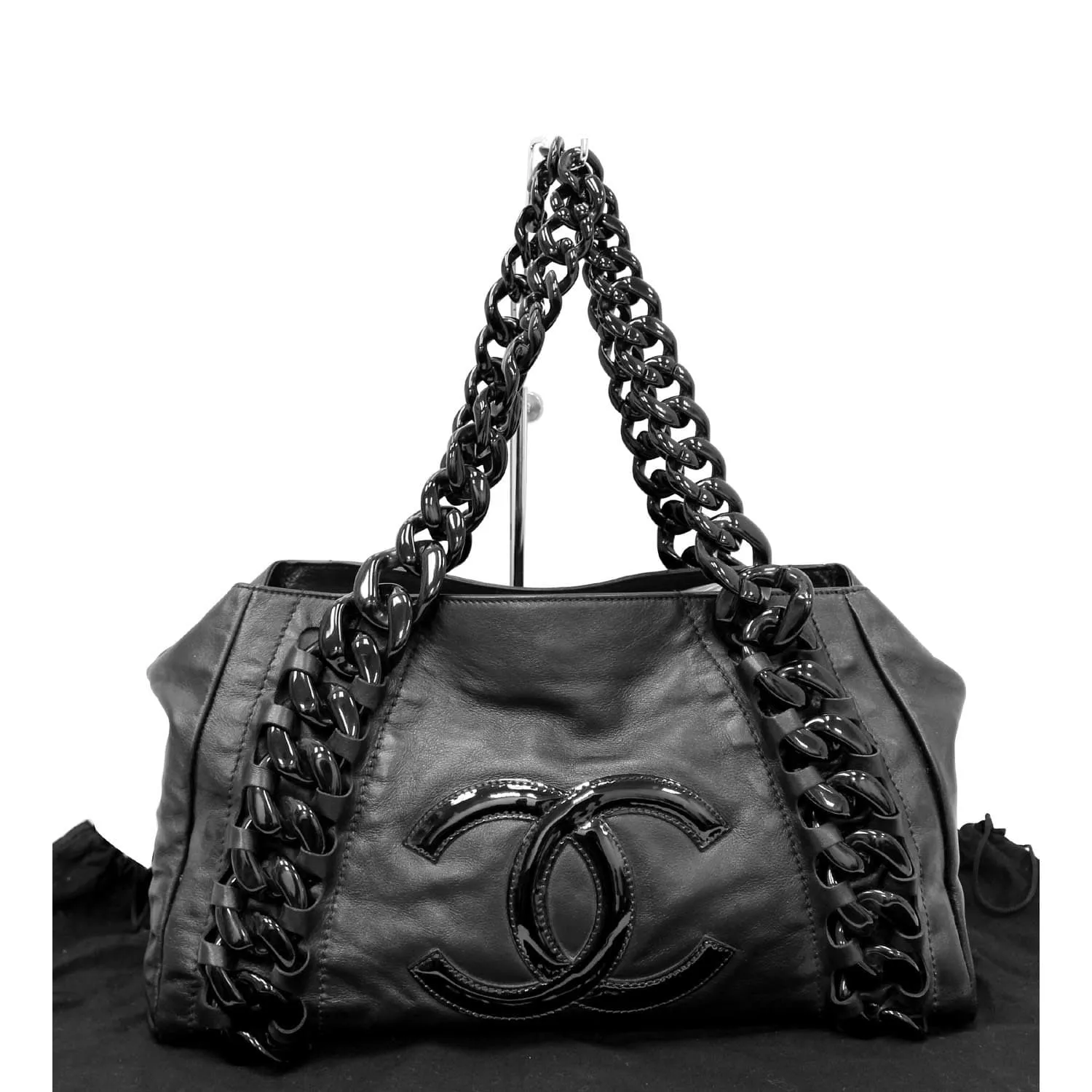 CHANEL Calfskin Rhodoid Modern Chain East West Tote Black