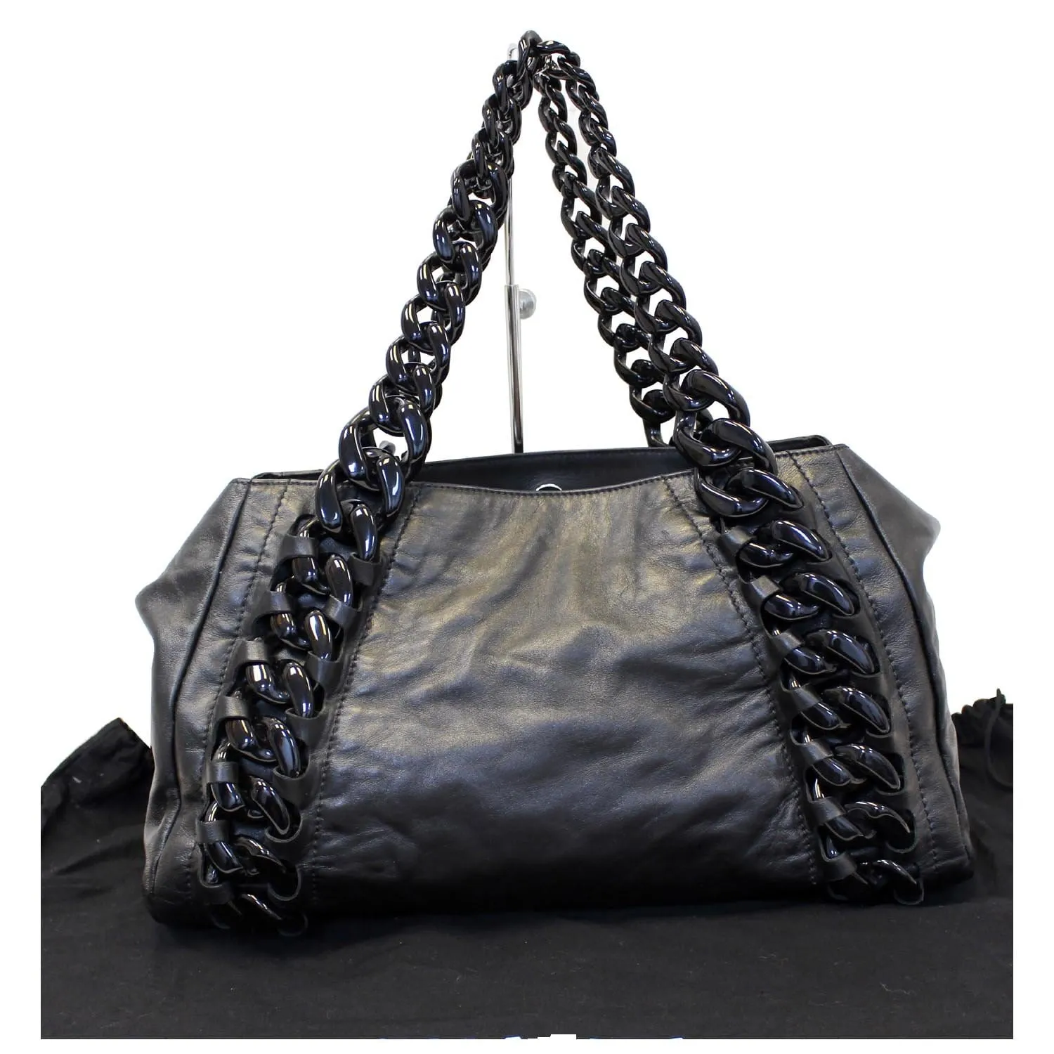 CHANEL Calfskin Rhodoid Modern Chain East West Tote Black